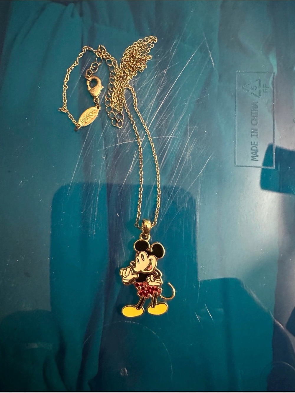 Disney Gold-Tone Mickey Mouse Pendant Necklace with Yellow and Red Accents